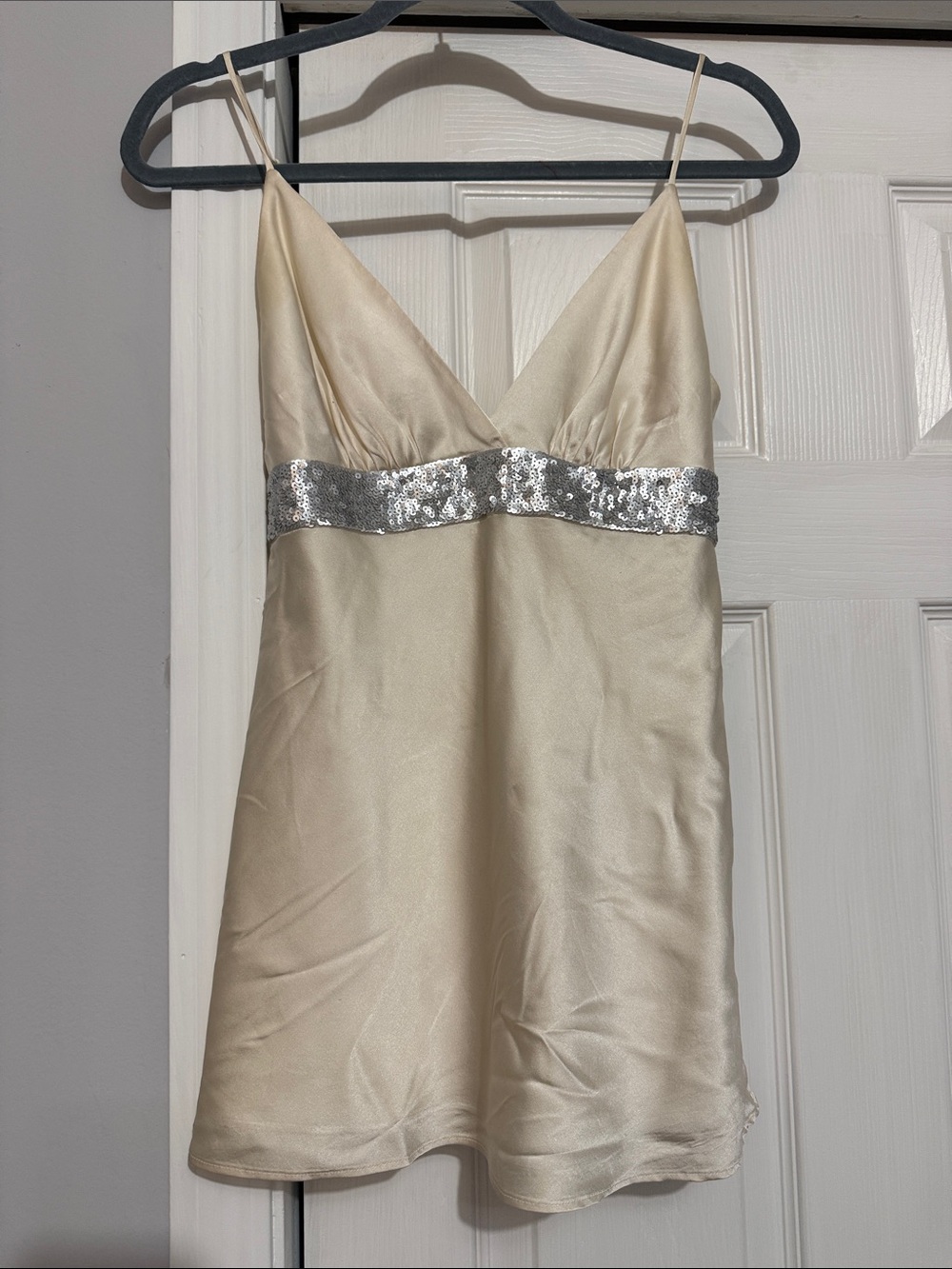Express Ivory Silk top with Silver Sequin Band